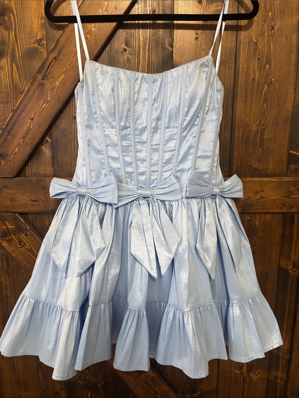 Girls Light Blue Bow-Accent dress